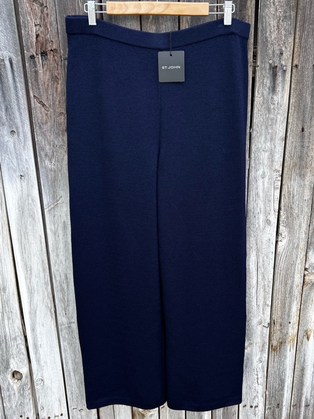 NWT St. John Santana Knit Pull On Wide Leg Pant Wool Rayon Navy Blue L